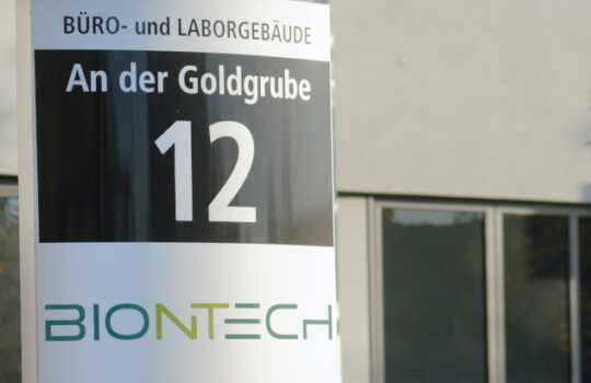 Mainz, Germany - November 12, 2020: The german biotechnology company Biontech conducts research in the field of developing a vaccine against Covid-19.
