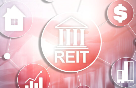 Real Estate Investment Trust REIT on double exsposure business background.