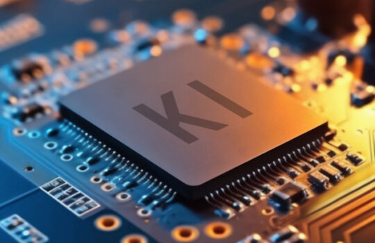 In KI-Aktien investieren - Motherboard mit KI-Zeichen auf der CPU- Erstellt mit generativer KI - Retuschiert und verbessert
