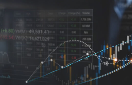 Stock market analysis, business, finance and investment. Finance analyst analyzing stock market trading graph, economic growth chart, planning and strategy for business investment with financial report, market research