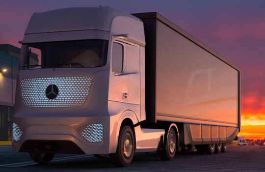 Mercedes electric truck with semitrailer