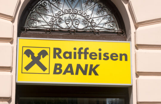 Debrecen, Hungary - June 11, 2022: Logo of Raiffeisen bank. Raiffeisenbank