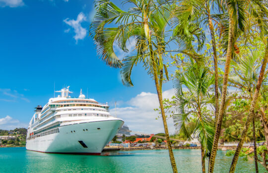 Cruise ship docked in Castries, Saint Lucia, Caribbean Islands.