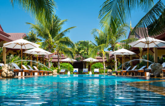 beautiful swimming pool in tropical resort , Phuket, Thailand