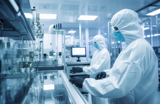 Biotechnology production facility pharmacy. AI generative.