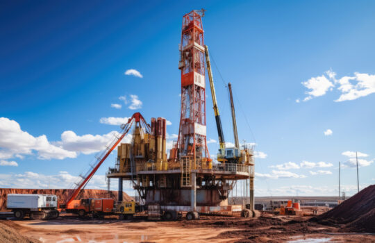 Drilling rig is drilling to the land to get oil.