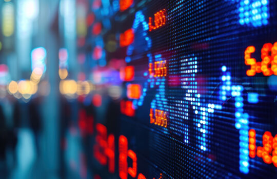 Detailed view of a stock exchange ticker tape displaying live updates of global markets