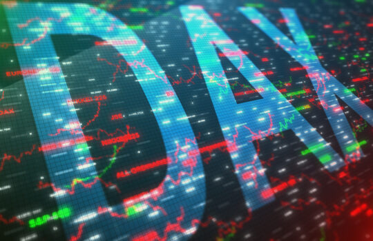 FRANKFURT, GERMANY - CIRCA 2021: DAX stock market index of 30 major German companies trading on the Frankfurt Stock Exchange - Editorial illustration rendering