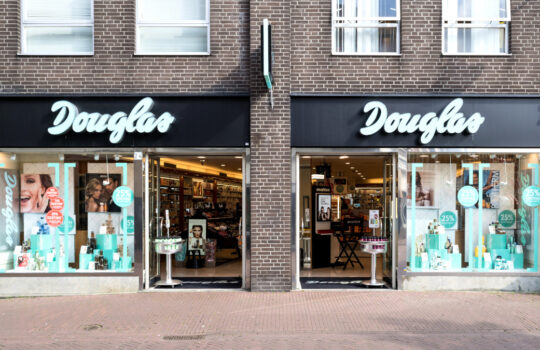 GOUDA, NETHERLANDS - September 22, 2017: Douglas branch in the city center of Gouda. Douglas is a German perfume and cosmetics retailer and has more than 1,700 stores across Europe.