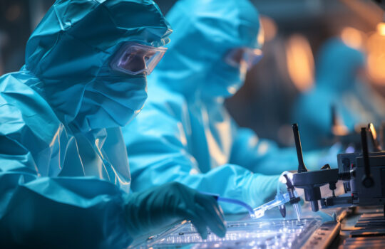 Doctors in the laboratory conduct tests for cancer diagnosis.