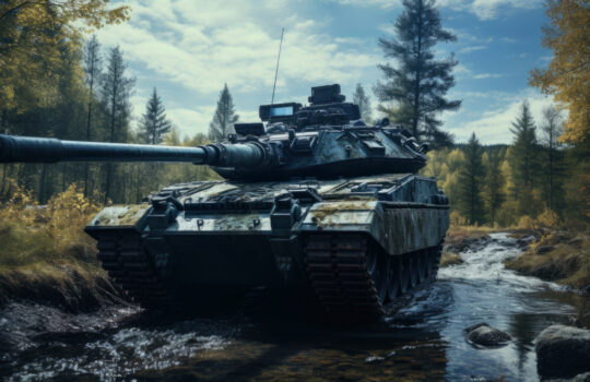 Leopard 2 armored tank in terrain