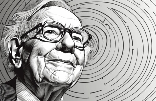 Warren Buffett, black & white, line art