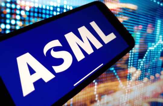 Konskie, Poland - January 11, 2024: ASML Holding NV company logo displayed on mobile phone screen