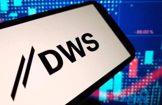 Konskie, Poland - May 10, 2024: DWS Group company logo displayed on mobile phone