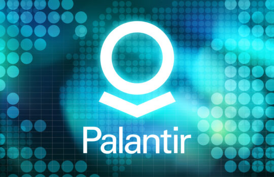 Palantir logo on abstract futuristic digital technology digital background