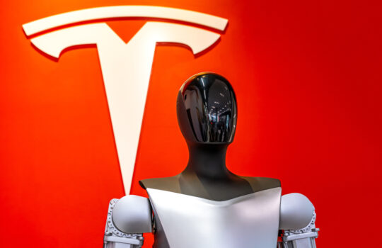 A new Tesla Optimus bot robot on display at the Tesla showroom at Santana Row, San Jose