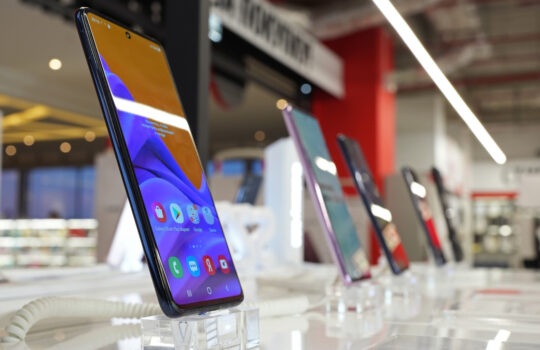 Smartphones is sold at mobile phones store. Minsk, Belarus - april, 2022