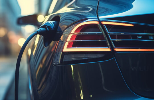 Close-up of charging an electric car at the charging station