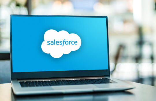 POZNAN, POL - JAN 6, 2021: Laptop computer displaying logo of Salesforce.com, an American cloud-based software company. It provides customer relationship management (CRM) service