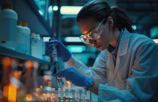 Doctor testing in medical lab with ambient light --ar 16:9 --style raw --stylize 250 Job ID: c62c0a7d-246d-4c68-86e1-93a2500b2d1c