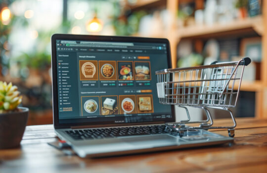 Images for online shops. An online e-commerce screen is displayed on the laptop's LCD screen.