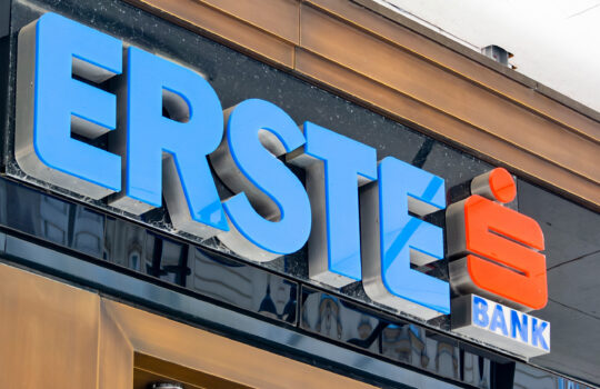 VIENNA, AUSTRIA - JULY 27, 2021: Banner of Erste Bank chain above the entrance t one of its branch