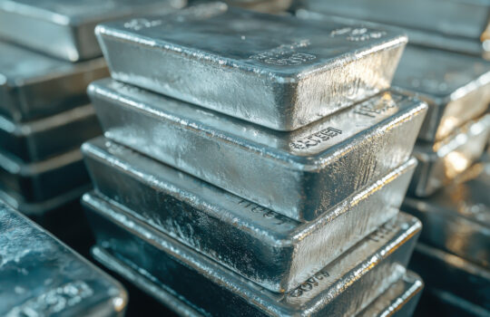 Stack of Shiny Silver Bars Close Up