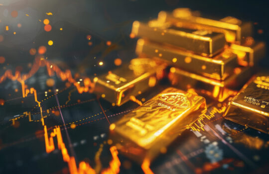 Gold bars on a black background yellow and gold stock chart illustration