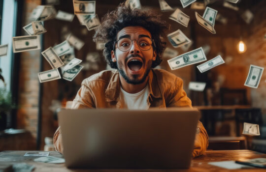 Happy person is making a lot of money online --chaos 15 --ar 16:9 --style raw --stylize 250 --v 6.1 Job ID: a10e0187-b520-4f62-8338-f2147ff15947