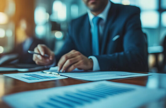Team Leader Discussing Risk Transfer Strategies with Executives