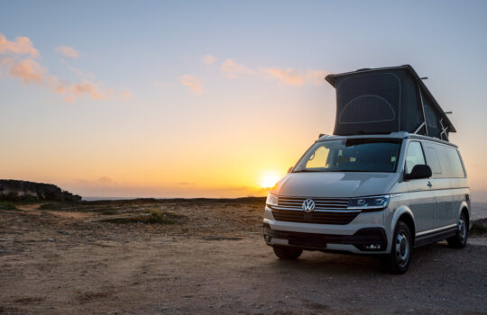 The new 2021 Volkswagen VW Transporter Camping Van T6.1 California Ocean in the coastal Nature