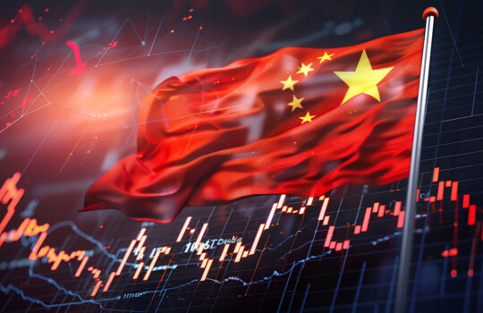 China flag with stock market finance economy trend graph digital technology : Generative AI