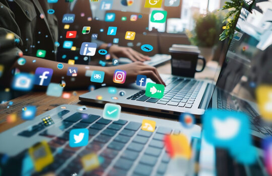 Social media engagement Digital marketing concept Working on computer for creating social media platforms to build relationships and drive sales Engaging activities responding to comme : Generative AI