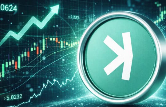 kaspa coin mit Chartlinien und Prozentzahlen