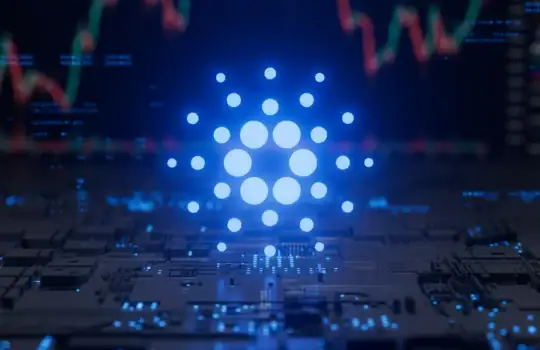 ADA Kryptowährung im digitalen Netzwerk, Blockchain-Technologie, Kryptowährung, Investition, Finanze.