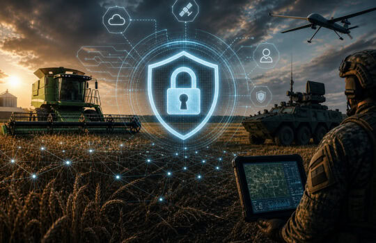 Sicherheitskonzept für Landwirtschaft und Militär durch digitale Technologien.