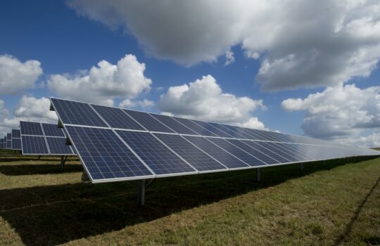 solar panels on green field